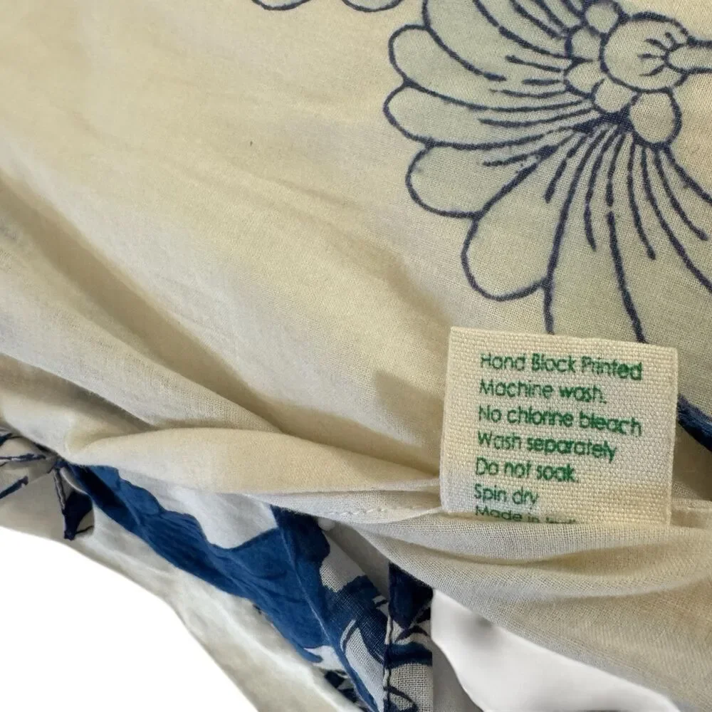 Soma Organic Cotton Pillow Hand Block Print Throw Blue White Boho Ethnic READ